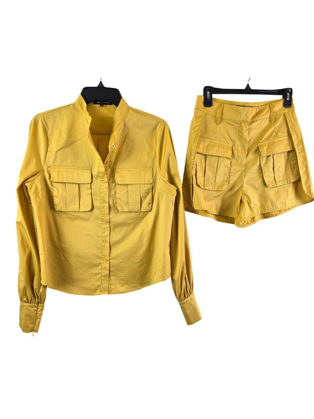 Good Time USA Yellow Utility Shirt Shorts Set Womens M Cargo High Waist NWOT